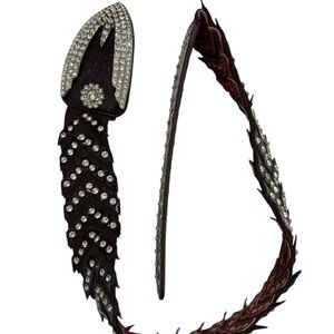 FIGHTING ELEPHANTS VTG Rhinestone Embellished Leather Belt